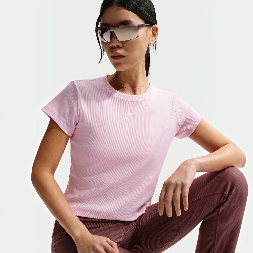 Nike Pink Tight Ribbed Short-Sleeve T-Shirt